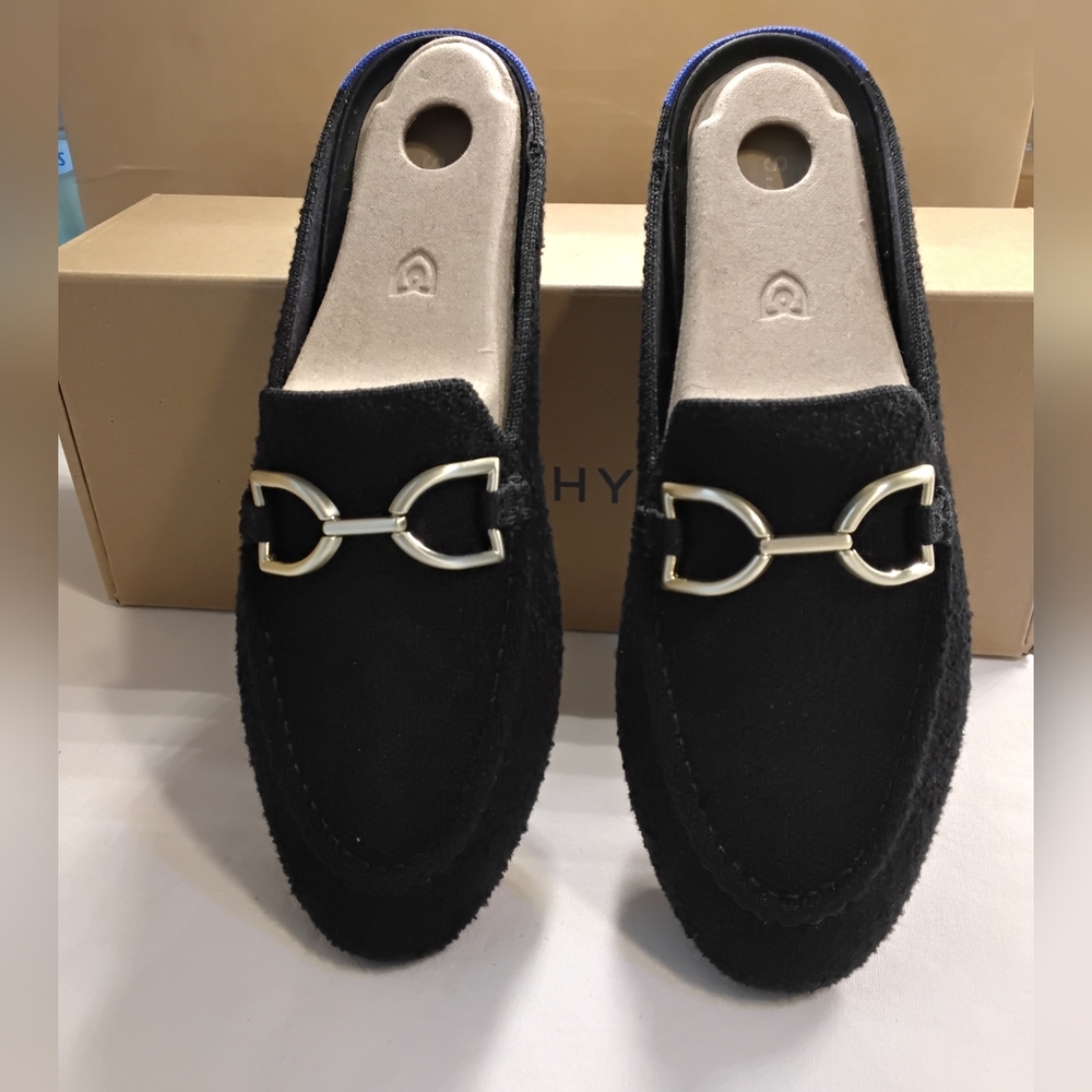 Rothy's Black Slip-On Loafers with Silver Accent "Black Boucle" - Picture 4 of 5